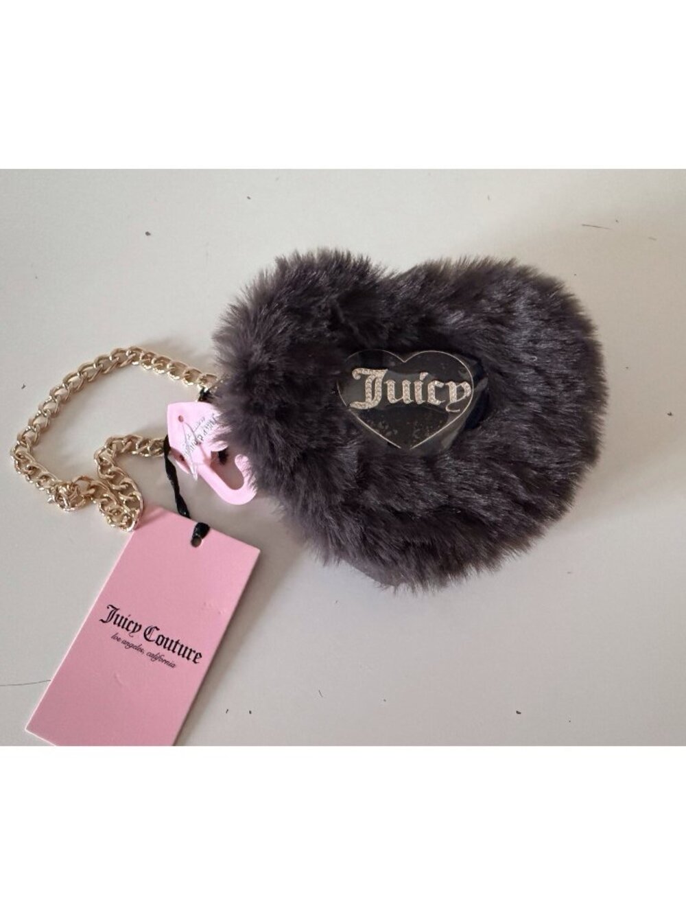 Juicy Couture Warm Up Heart Zip Around Faux Fur Heart Wallet Coin Purse Choco